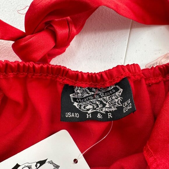 Hearts & Roses Halter Red Dress Black Bow & Tulle Underskirt Size 14 Whimsigoth - Picture 2 of 13